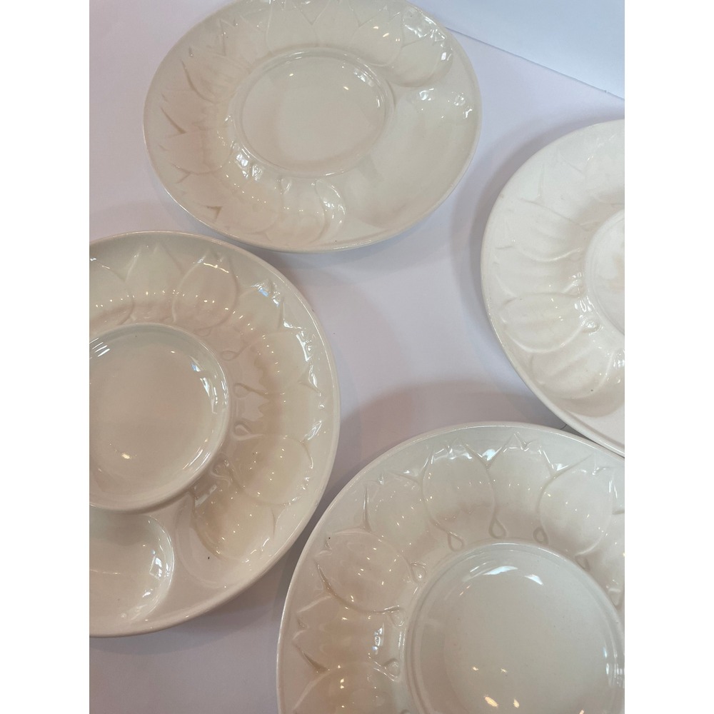 Vintage Cream Ceramic Artichoke Serving Plates Set of 4 Embossed Leaf Design 8"